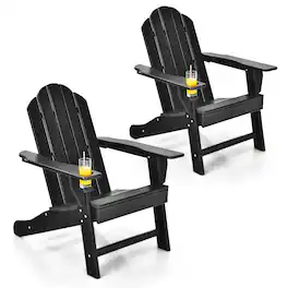 Costway - 2PCS Patio Adirondack Chair Weather Resistant Garden Deck W/Cup Holder - Black