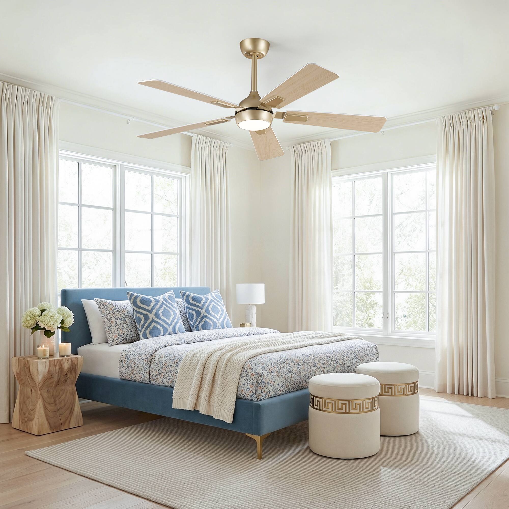 Back. Vaczon - Vaczon 52" Modern Smart Gold Ceiling Fan with LED Light and Remote, APP Control - Gold.
