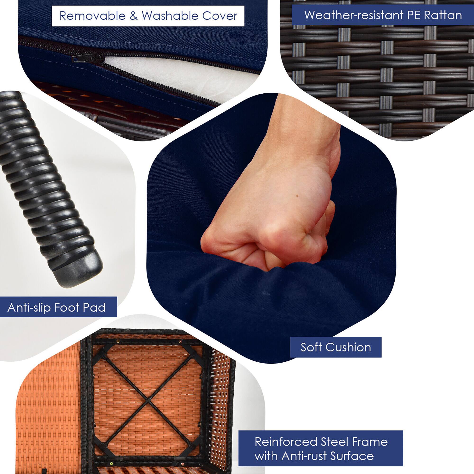 Removable & Washable Cover, Weather-resistant PE Rattan, Anti-slip Foot Pad, Soft Cushion, Reinforced Steel Frame with Anti-rust Surface