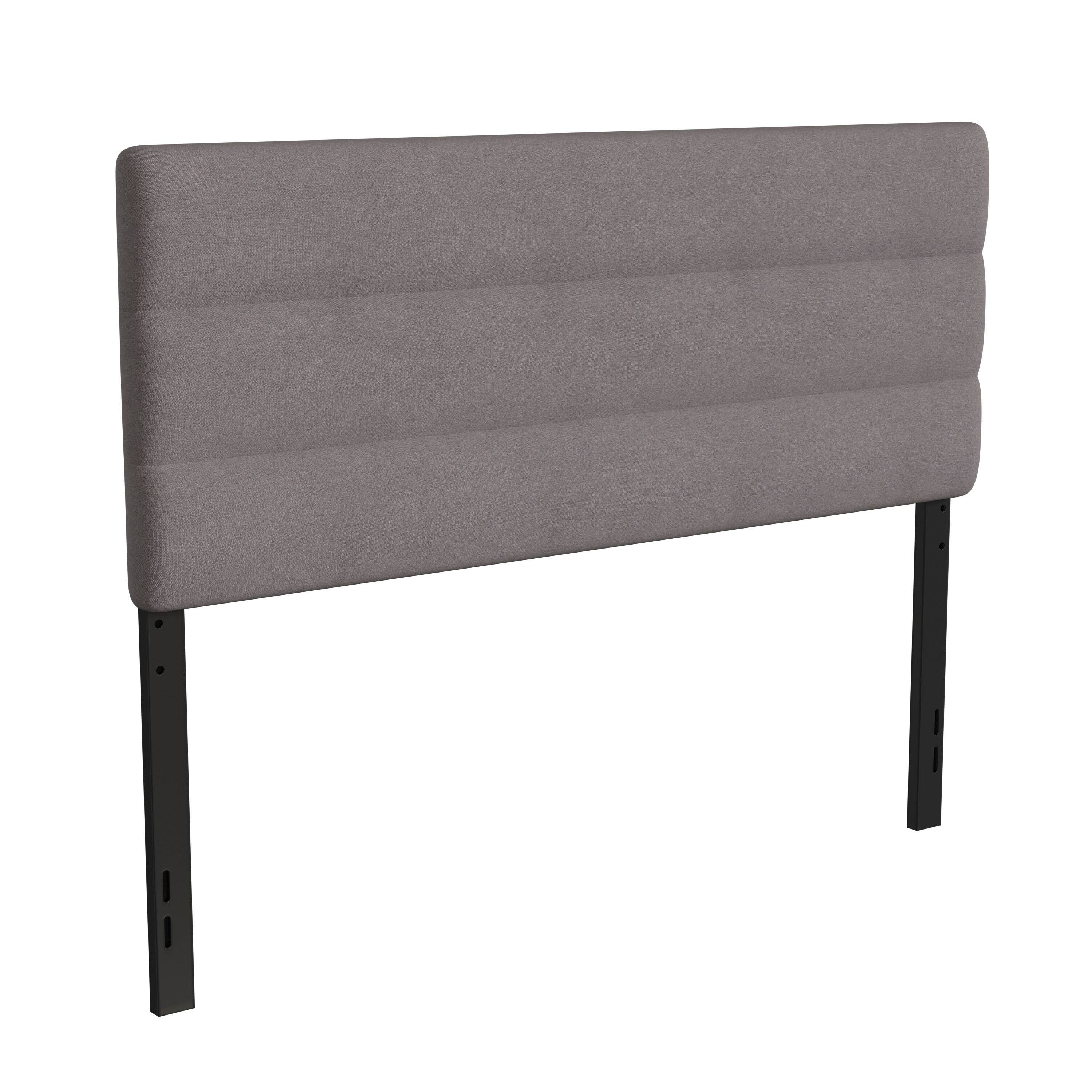 Alt View 1. Emma + Oliver - Gannon Modern Upholstered Headboard with Horizontal Line Stitching and Adjustable Height Rails - Gray.