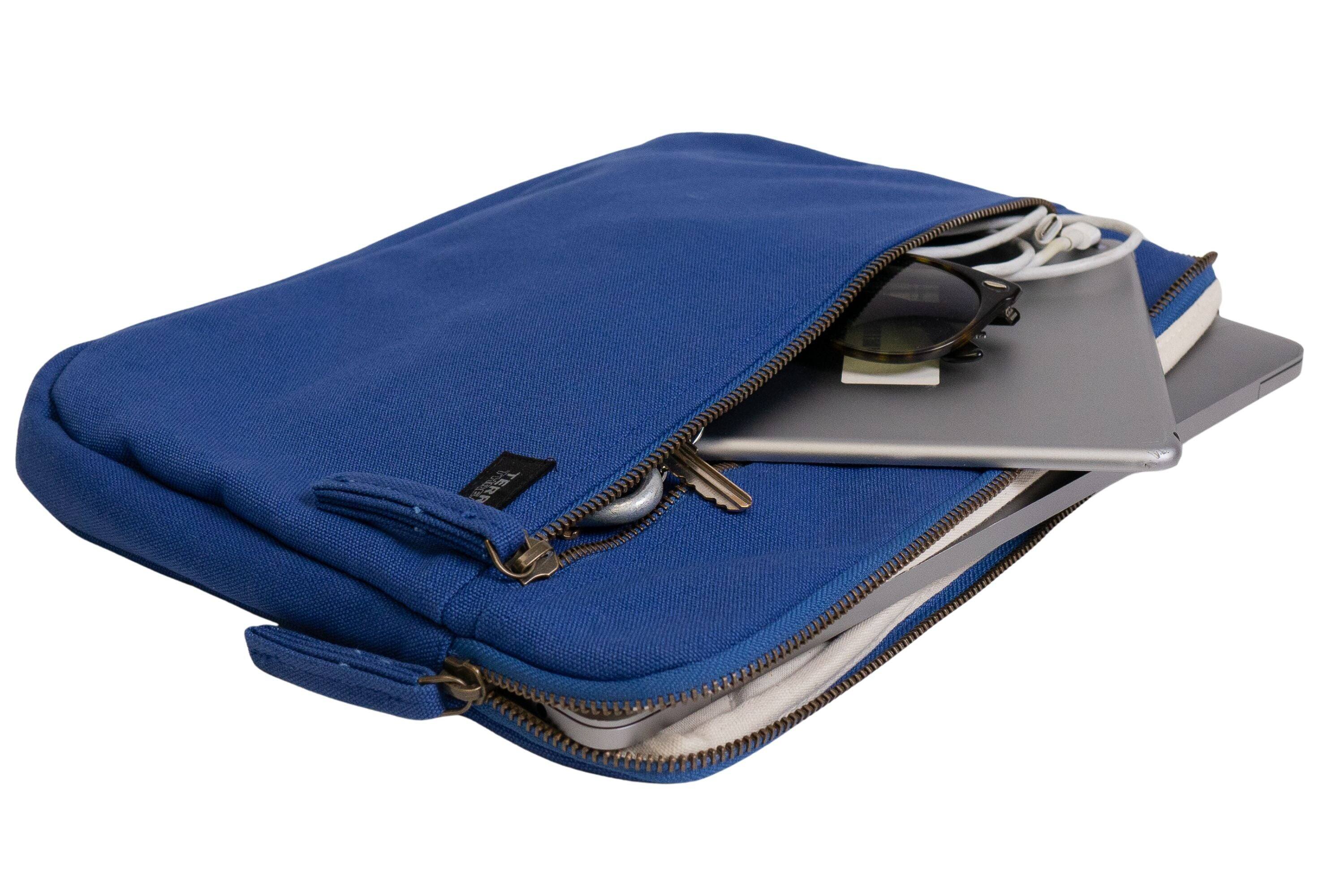 Left. Terra Thread - Organic Cotton Laptop Sleeve 13 inches - Tidal Blue.
