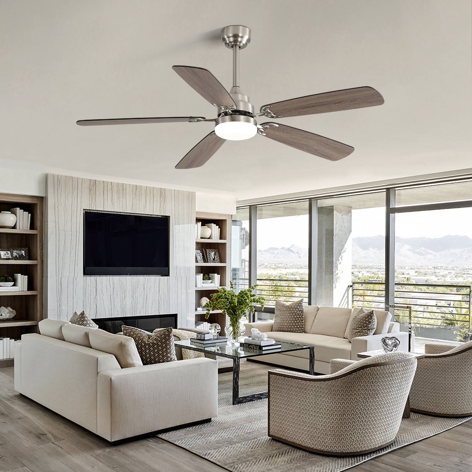 Front. Bestier - 52inch Ceiling Fan with LED Light, 6 Speed, 5 Blades Reversible Silent DC Motor Ceiling Fan with Timer, Black+Grey - Black+Grey.
