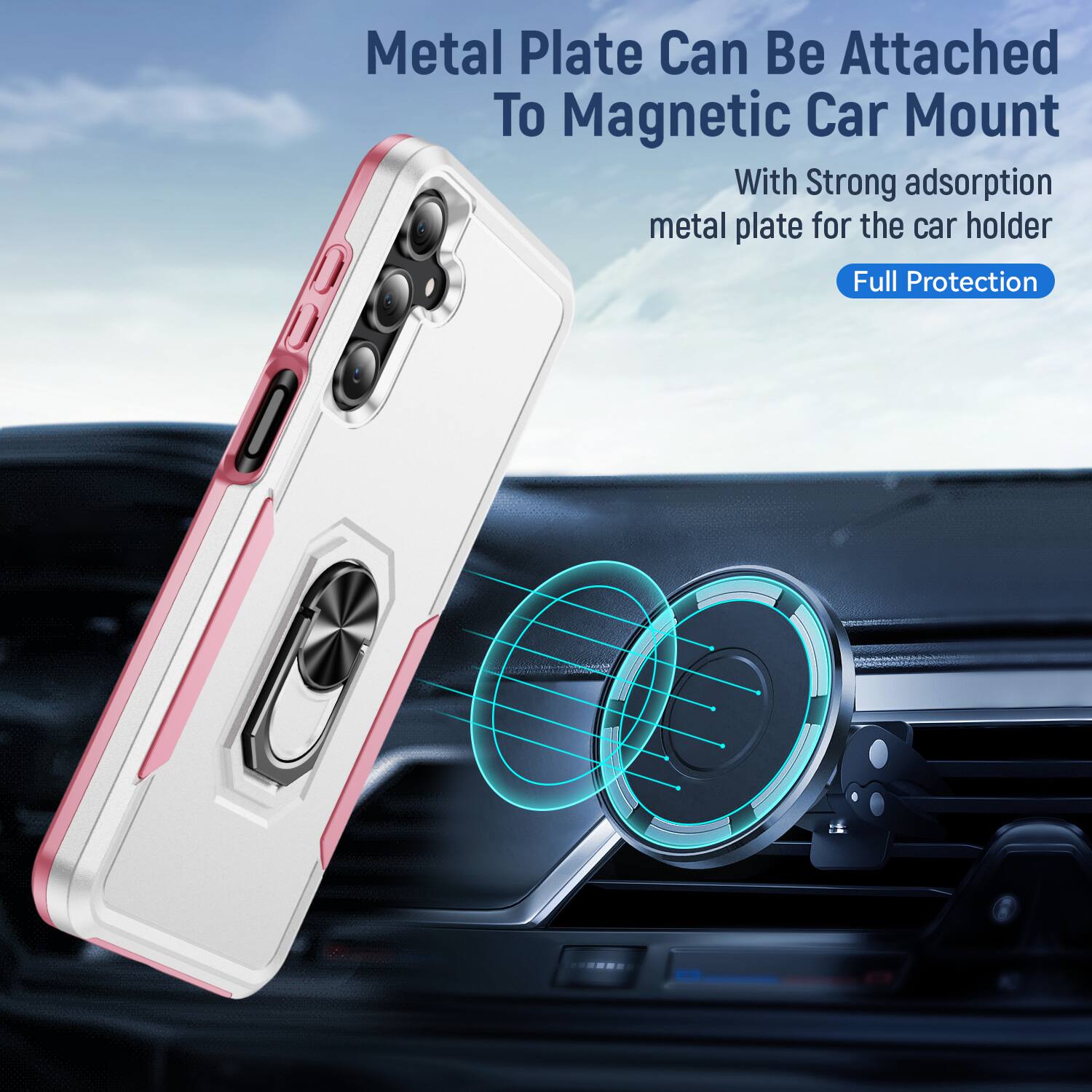 Metal Plate Can Be Attached To Magnetic Car Mount  
With Strong adsorption metal plate for the car holder  
Full Protection