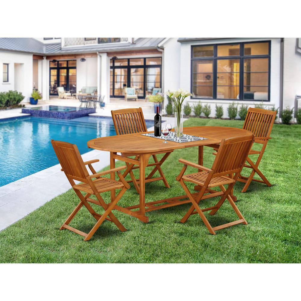 Back. East West Furniture - Wooden Patio Set Natural Oil - Brown.