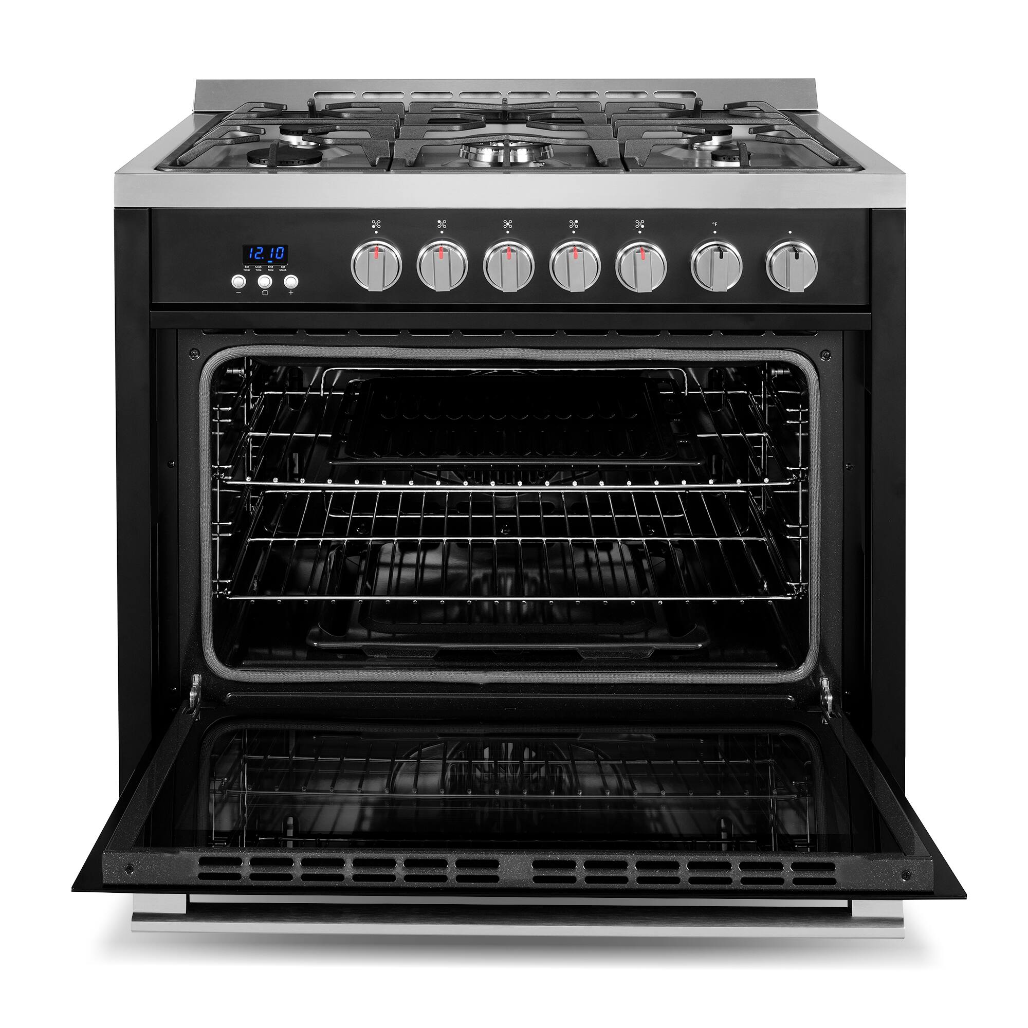 Alt View 5. COSMO - COS-965AGFC-BKS 36 in. Nebula Collection 3.8 cu. ft. Gas Range, 5 Burners, Rapid Convection Oven, Cast Iron Grates - Matte Black.