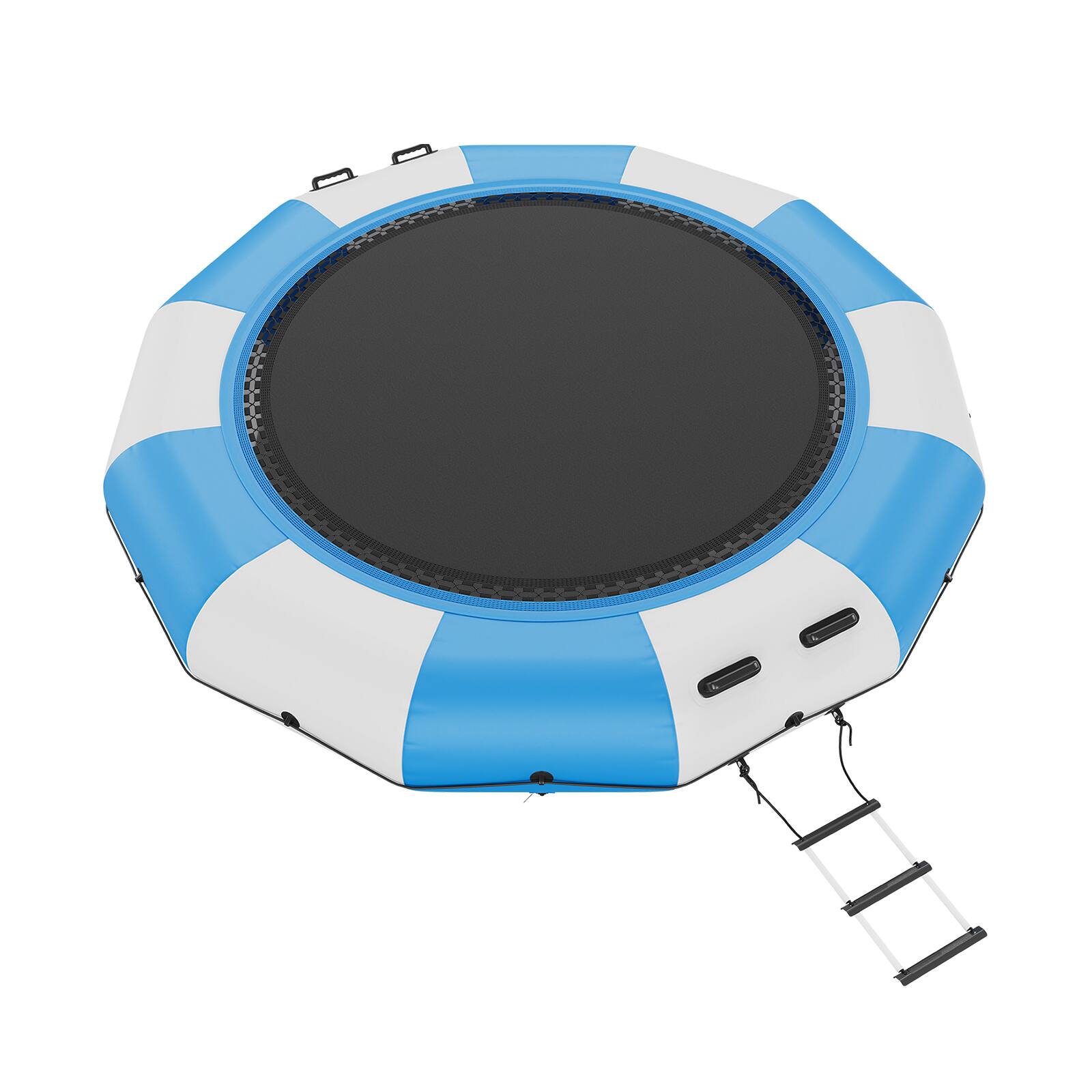 Alt View 4. VEVOR - Inflatable Water Bouncer, 13ft Recreational Water Trampoline, Portable Bounce Swim Platform with 3-Step Ladder - Blue, white.