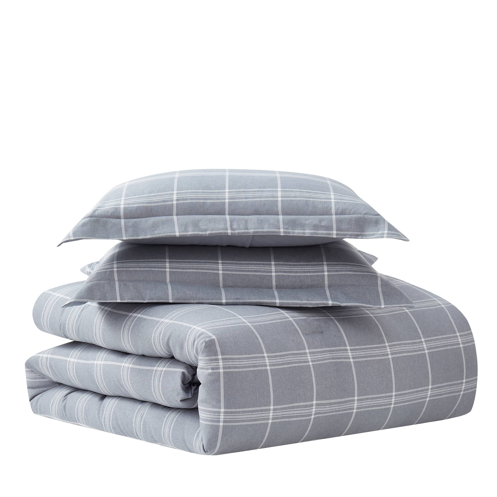 Left. Sweet Home Collection - 7 Piece Chambray  Bed in a Bag Comforter & Sheet Set - Queen - Gray.