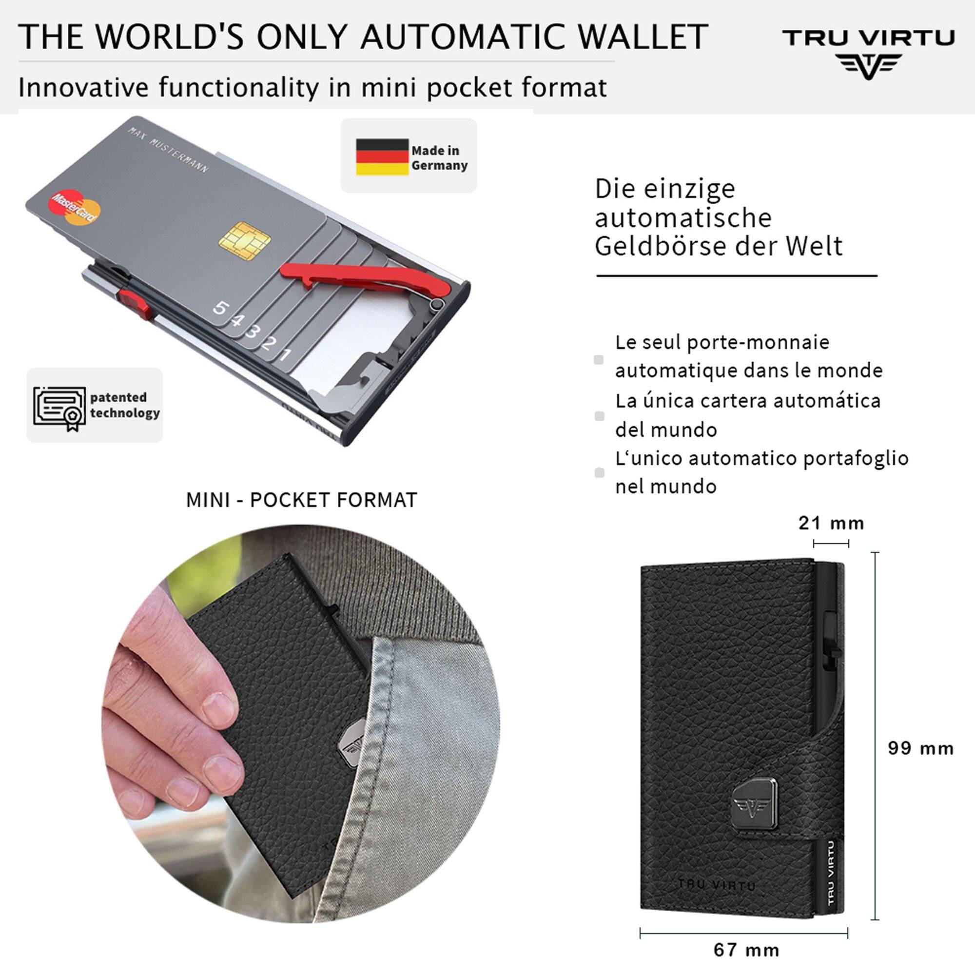 THE WORLD'S ONLY AUTOMATIC WALLET  
Innovative functionality in mini pocket format  
MAX  
Made in MUSTERMANN Germany  
Die einzige MasterCard automatische Geldbörse der Welt  
5 4 3 2 1  
patented technology  
MINI - POCKET FORMAT  
Le seul porte-monnaie automatique dans le monde  
La única cartera automática del mundo  
L'unico automatico portafoglio nel mondo  
21 mm  
99 mm  
TRU VIRTU  
67 mm