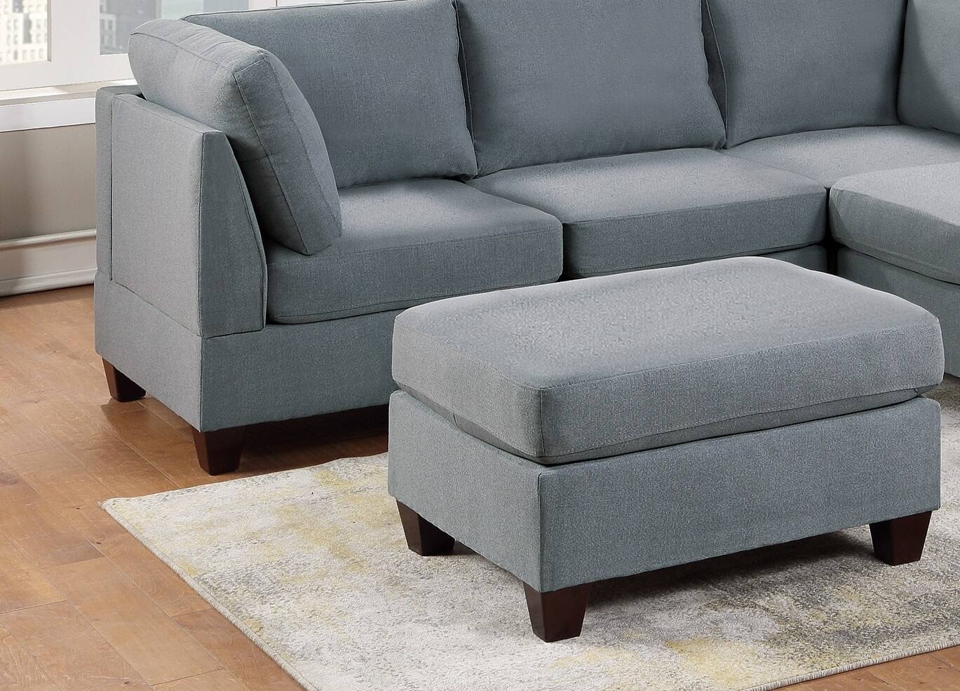 Alt View 4. APRILSOUL - Living Room Furniture Cocktail Ottoman Grey Linen Fabric 1pc Plush Wooden Legs - Grey.