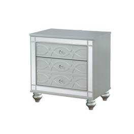 Manhattan Lane - Gina 29 Inch Modern Glam Nightstand, Round Crystal Knobs, USB Ports - Silver