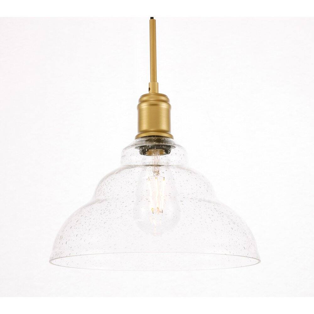 Back. Living District - Gil 1 Light Brass And Clear Seeded Glass Pendant - Brass And Clear Seeded Glass.