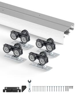 VEVOR - Bypass Door Hardware, 5ft Heavy Duty Bypass Sliding Door Hardware Kit, Aluminum Alloy Sliding Closet Door Hardware Set - Silver