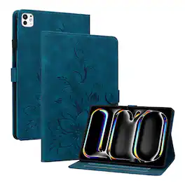 Dteck - Foilo Case for Apple iPad Pro (M5) 11" 2025 & (M4) 2024,Embossed Pattern PU Leather Flip Card Holder Kickstand Cover - Darkblue
