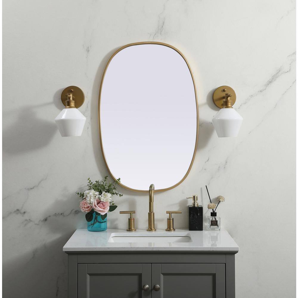 Alt View 4. Elegant Decor - Metal Frame Oval Mirror 20x30 Inch in Brass - Brass.