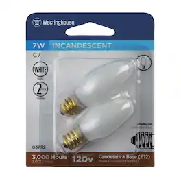 Westinghouse - 7 W C7 Specialty Incandescent Bulb E12 (Candelabra) White 2 pk (Case of 10)