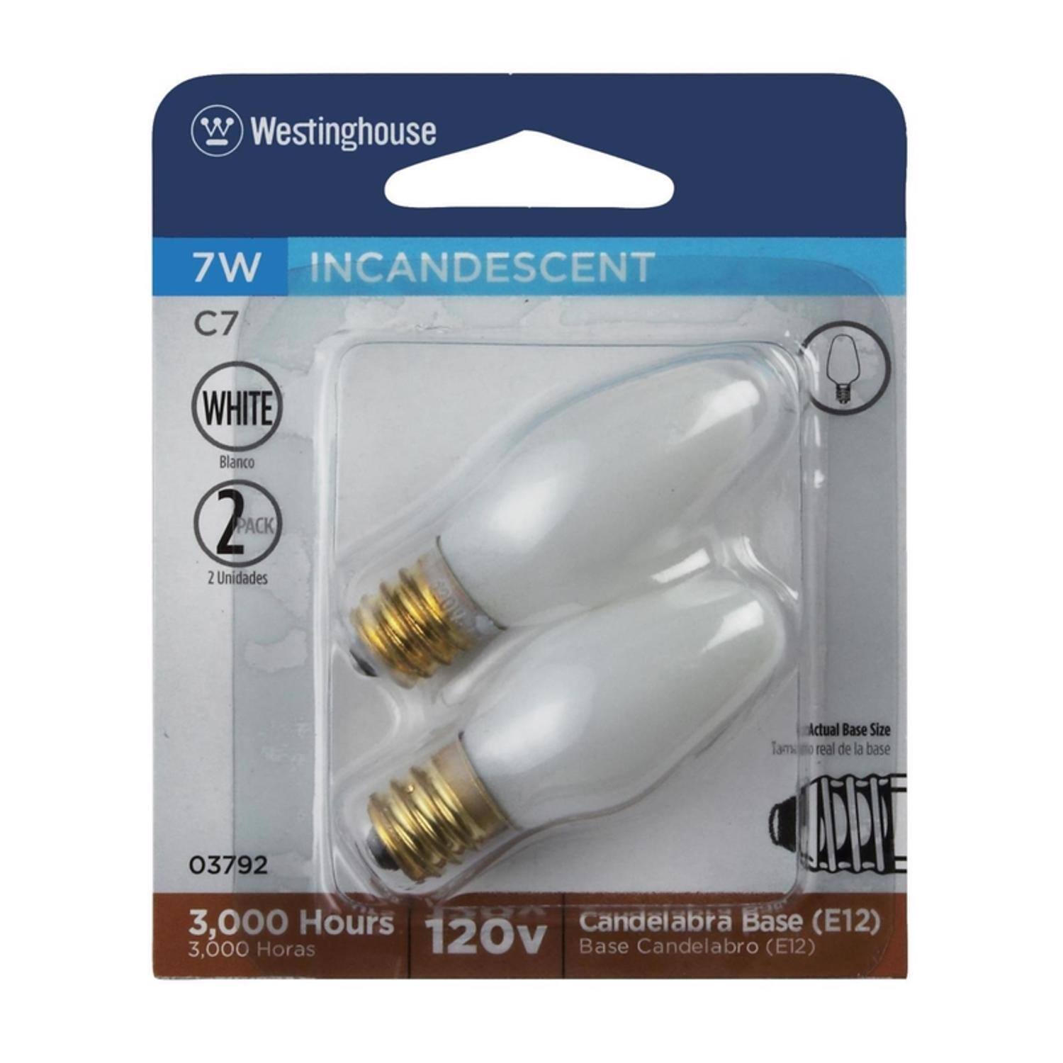 Westinghouse - 7 W C7 Specialty Incandescent Bulb E12 (Candelabra) White 2 pk (Case of 10)