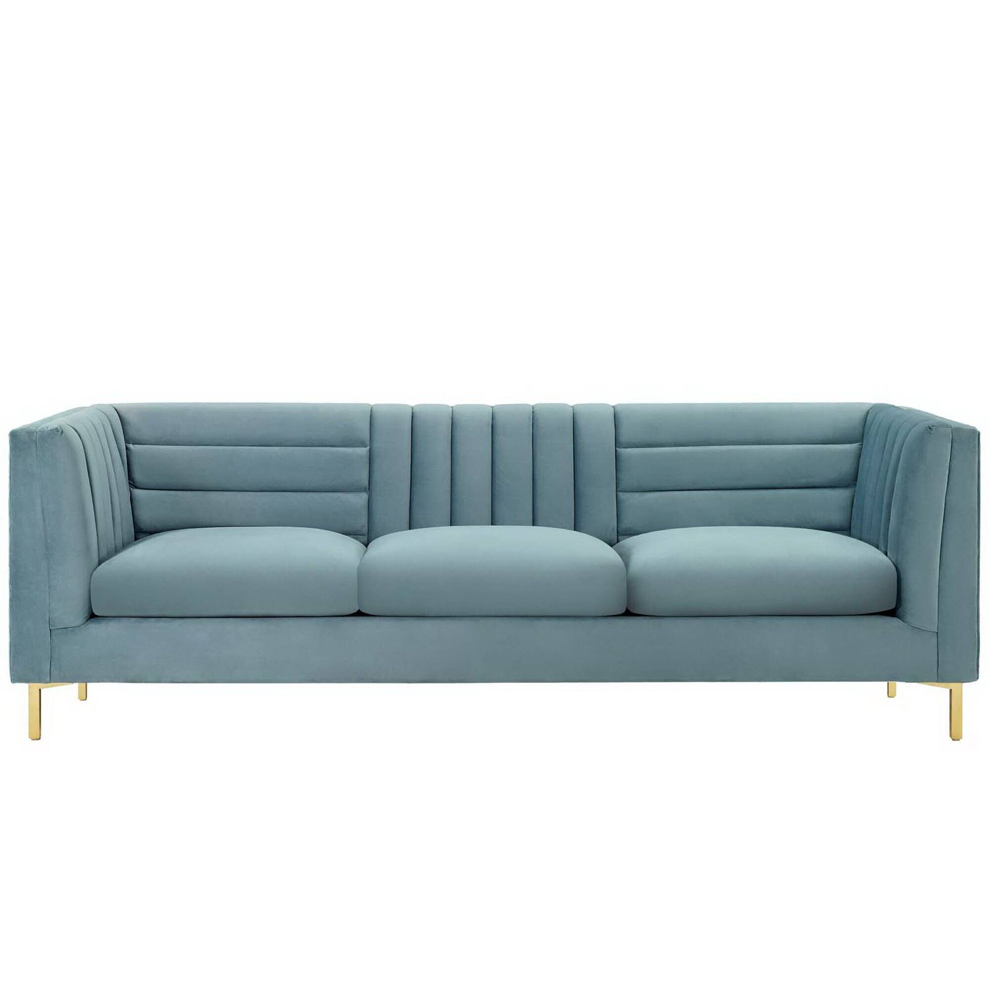 Left. Modway - Ingenuity Channel Tufted Performance Velvet Sofa by Modway - Blue.