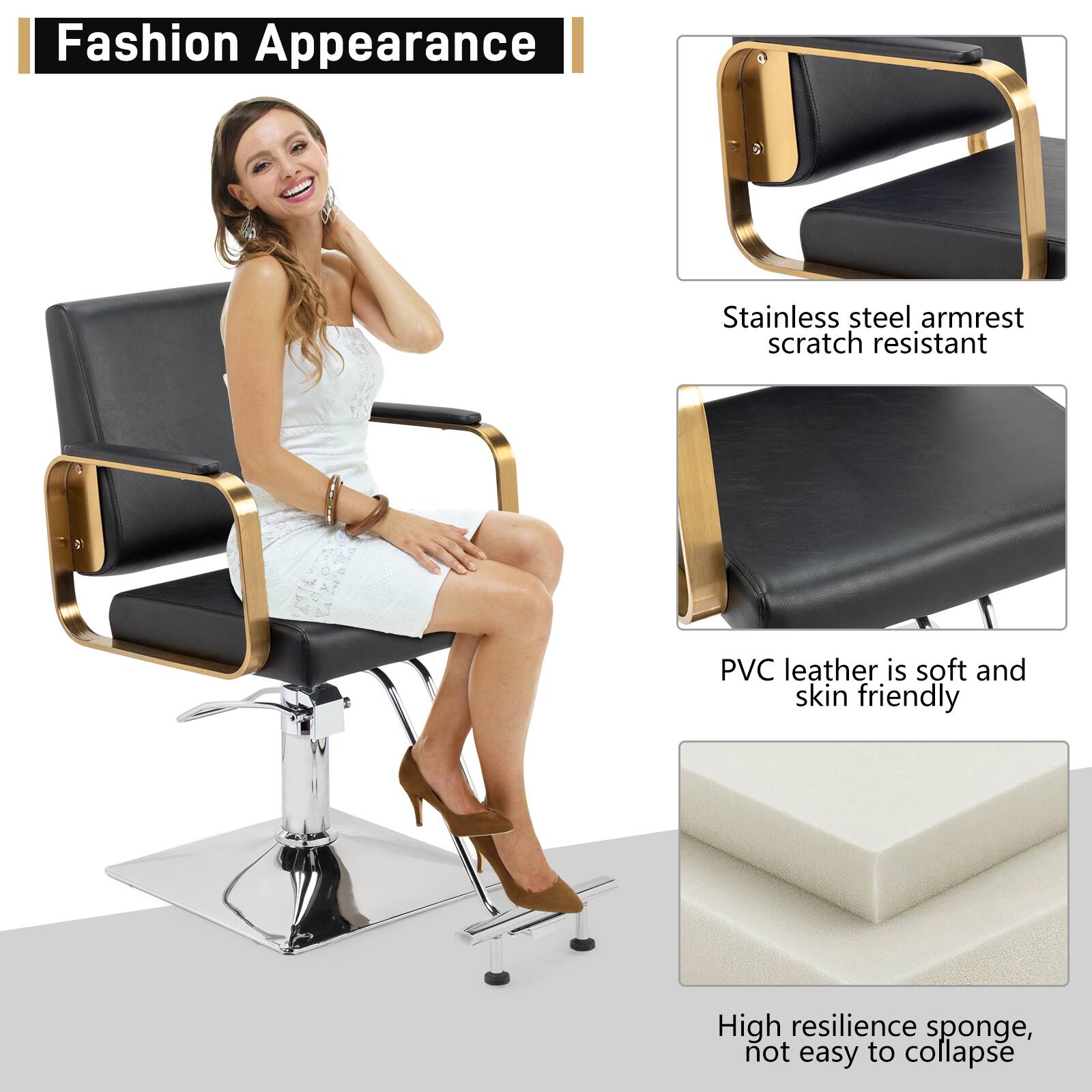 Fashion Appearance

- Stainless steel armrest scratch resistant
- PVC leather is soft and skin friendly
- High resilience sponge, not easy to collapse