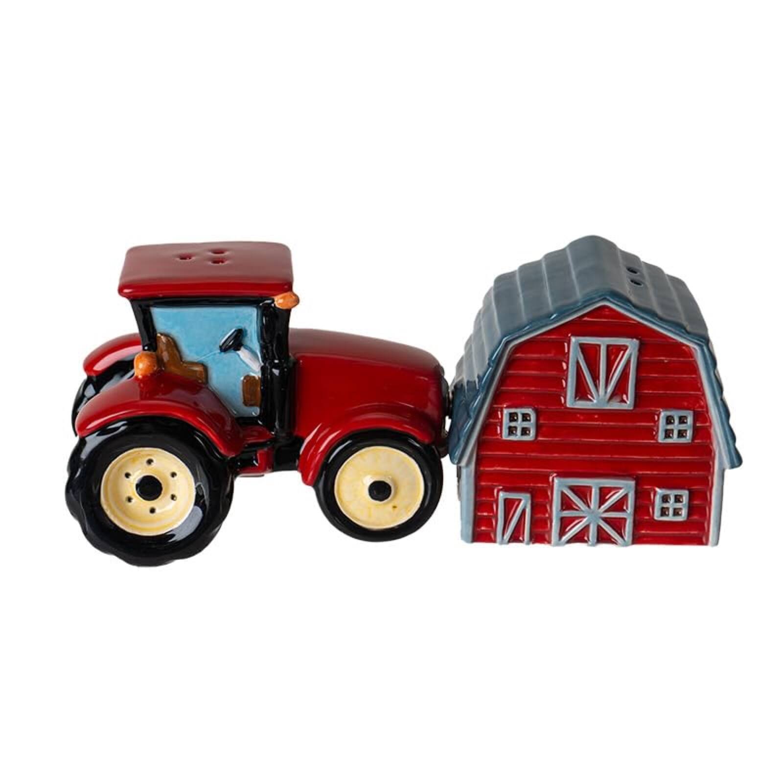 Back. Pacific Trading - Red Tractor and Barn Country Kitchen Ceramic Magnetic Salt and Pepper Shaker Set - Red.