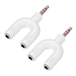 Unique Bargains - 2pcs Headset Mic Splitter Adapter, 3.5mm Male to Dual Female Y Splitter Mic & Audio Jack for PC/Laptop/Smartphone - White