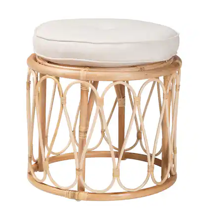 Front. bali & pari - Hachiro Bohemian Natural Rattan Ottoman Footstool - Natural/White.