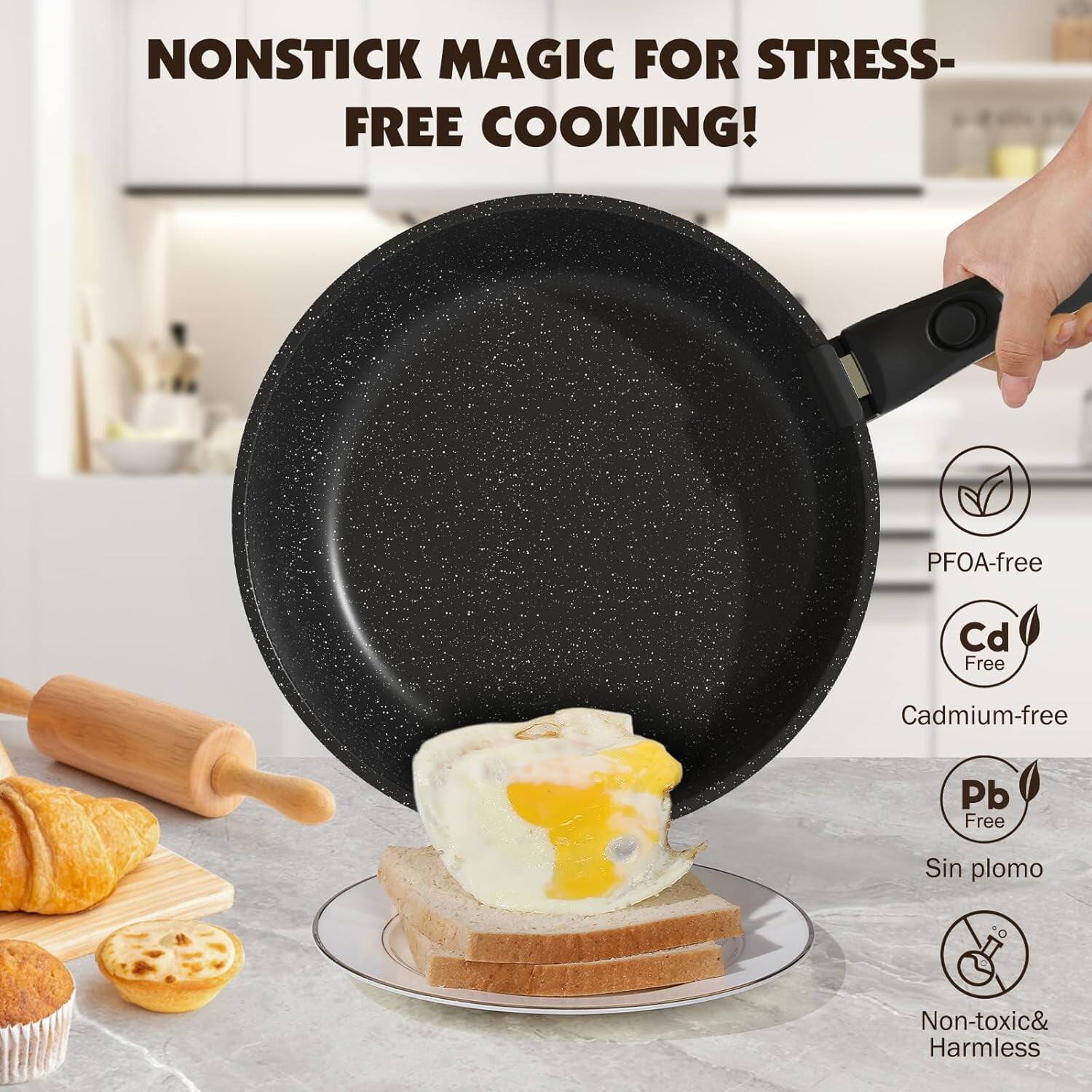 NONSTICK MAGIC FOR STRESS-FREE COOKING!  
PFOA-free  
Cd Free  
Cadmium-free  
Pb Free  
Sin plomo  
Non-toxic & Harmless