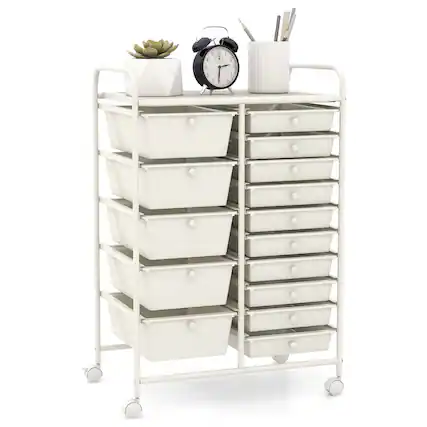 Front. Costway - Costway 15 Drawer Rolling Storage Cart Tools Scrapbook Paper Office School Organizer - White.