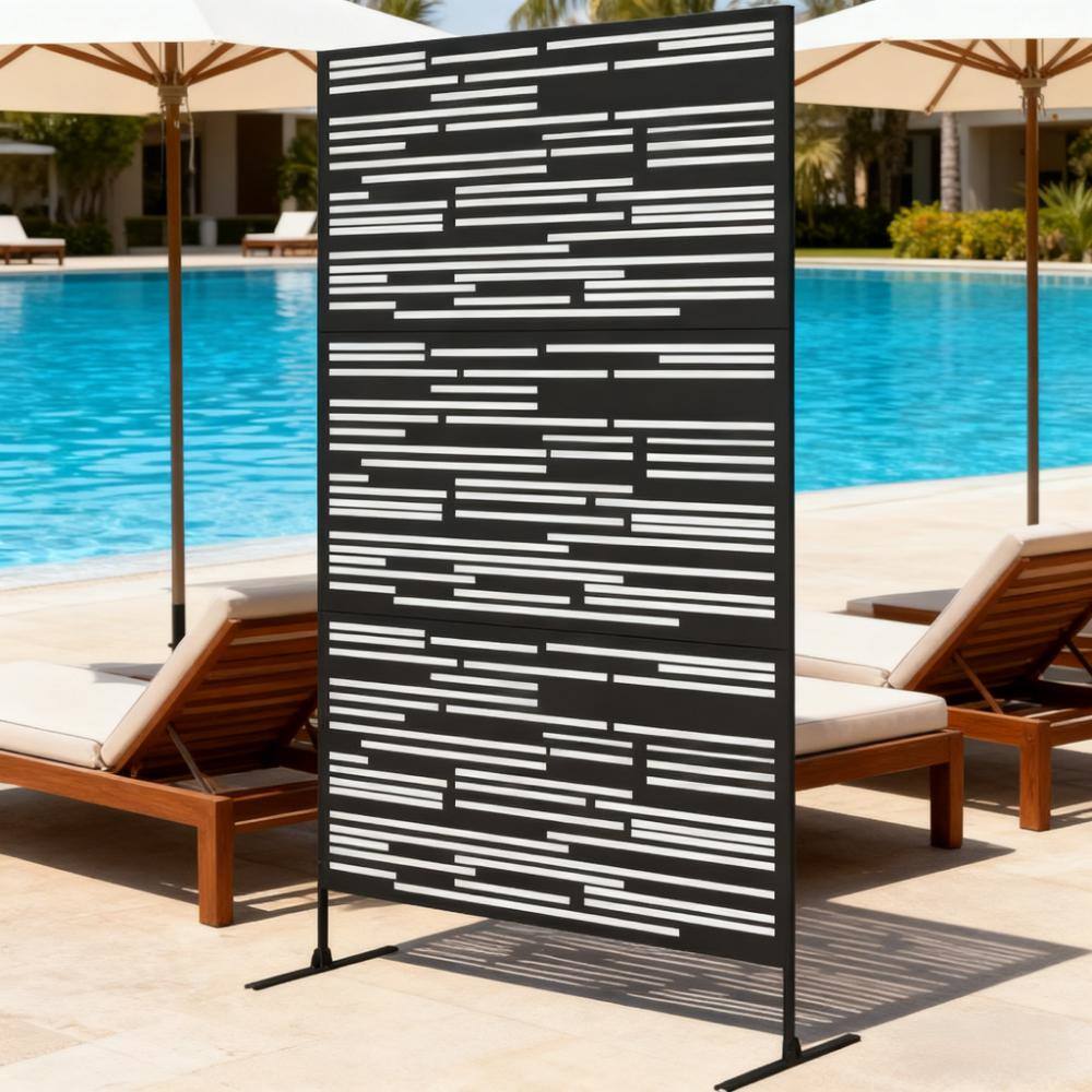 Angle. COWLOWN - Freestanding Metal Outdoor Privacy Screen Decorative Fence Divider for Balcony and Patio - Brown.