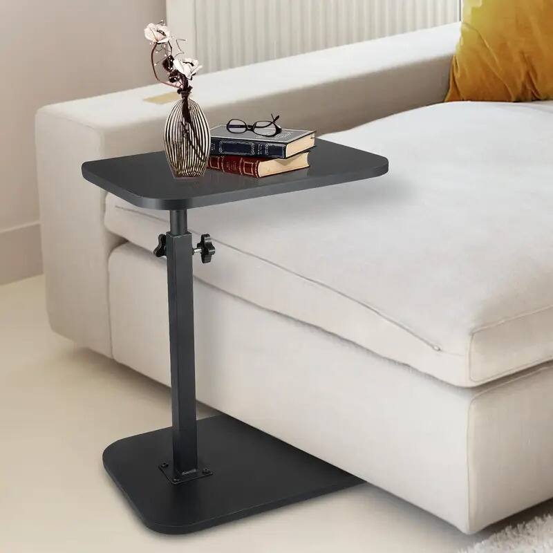 Angle. We Growing - C Shaped End Table for Couch Sofa, 360° Swivel Height Adjustable TV Tray for Small Spaces, Living room Bedroom - BLACK.