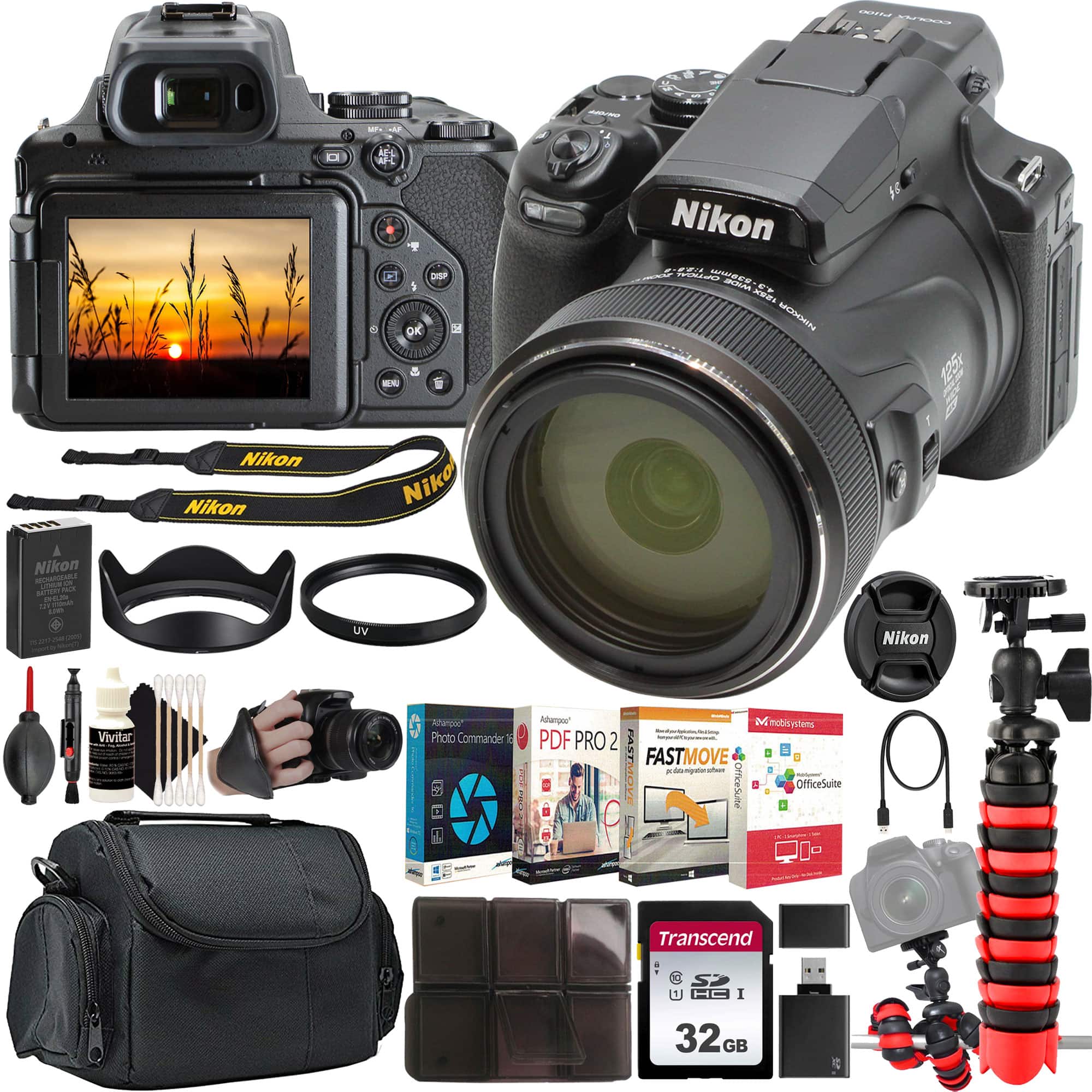 Nikon - COOLPIX P1100 16MP Digital Camera Complete Photo Editing Kit - Black