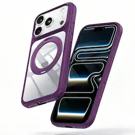 Dteck - Magnetic Clear Case for Apple iPhone 18 Pro,Slim Rugged Non-Slip Protective Back Cover with 360 Rotating Kickstand - Purple