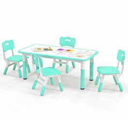 Gymax - Kids Height Adjustable Table and 4 Chairs Set with Graffiti Desktop - Green
