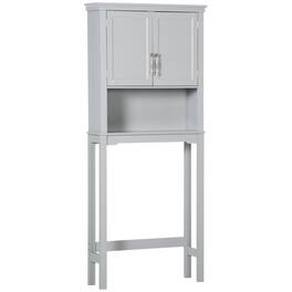 Kleankin - Modern Over The Toilet Storage Cabinet, Double Door Bathroom Organizer with Inner Adjustable Shelf - Gray