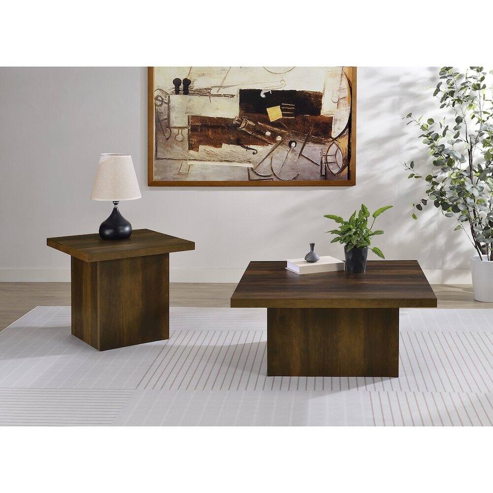 Angle. Coaster Co. of America - Devar 2-piece Square Coffee and End Table Set Dark Pine - Dark Pine.