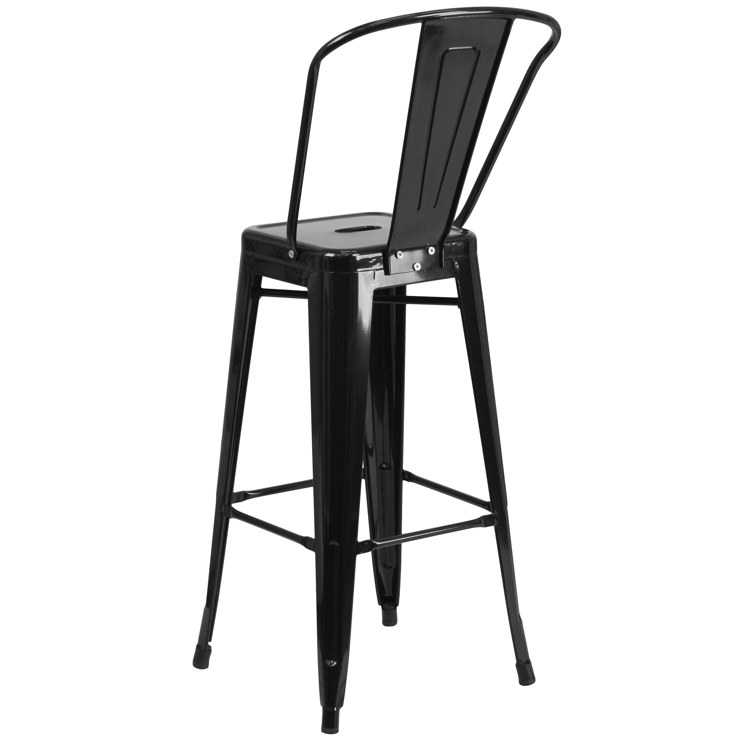 Alt View 6. Emma + Oliver - Commercial Grade 4 Pack 30" High Metal Indoor-Outdoor Barstool with Back - Black.