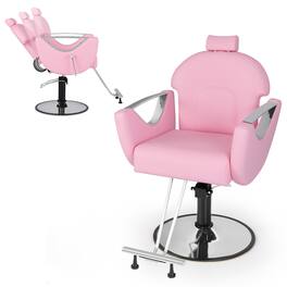 Gymax - Barber Chair Reclining Salon Chair for Hair Stylist w/ Adjustable Height Headrest - Pink