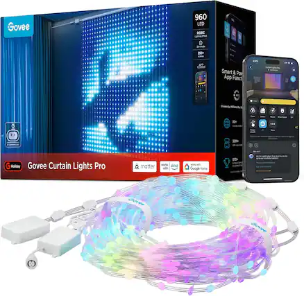 Govee
960 LED RGBIC Lighting Effect
THE DIY Mode
250+ scenes APP Control
Smart & Pow App Funct
2:25
Curtain Lights Pre Connect
Firster
100%
Chosen by Millions for St
G
80+ Available 2014
Extrader FANGER skirch
Diens AI
Make Mode
share Space
OF
LA LIGHTING BITT
30M+ - ADD
interesting MONTING - 156 LA Mang
-
G Holiday Govee Curtain Lights Pro
matter
works alexa with
works with Google Home
870+ Company OWTH 4 oncluding Dessember
... COME Lighting son. DIVE . try. -- - agrase --- CHANNY together Try -- - 5768 following: ~ - - The Medium
Govee
Govee
