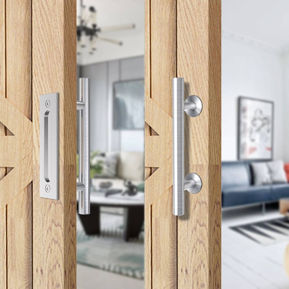 Alt View 4. Boyel Living - 12 in. Stainless Steel Ladder Pull and Flush Sliding Barn Door Handle Set - Stainless Steel.