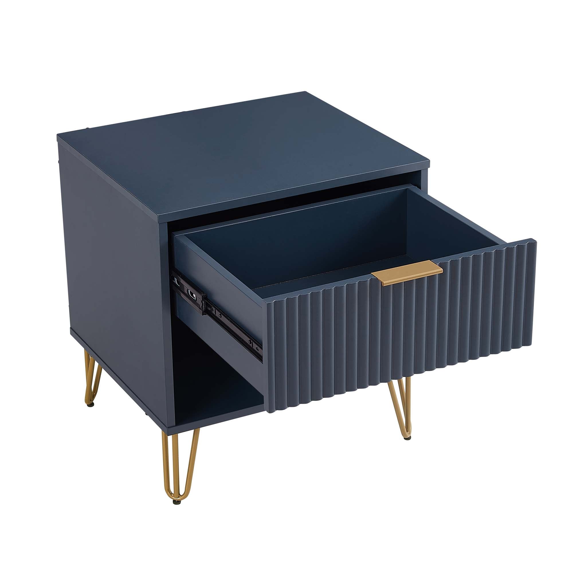 Alt View 3. Manhattan Comfort - Dumbo Modern 20" Fluted Nightstand - Midnight Blue.