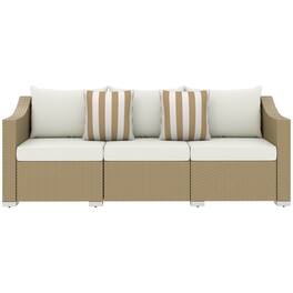 Outsunny - Wicker 3 Seater Patio Couch with Cushions, 2 Throw Pillows, Outdoor Furniture Rattan Sofa - Cream White