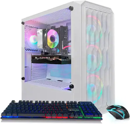 Front. STGAubron - STGAubron Gaming Desktop PC, Ryzen 5 2600G up to 3.9G, GeForce RTX 3050 6G, 16G DDR4, 1T SSD, WiFi 6, BT 5.2, Win11 Home - Black.