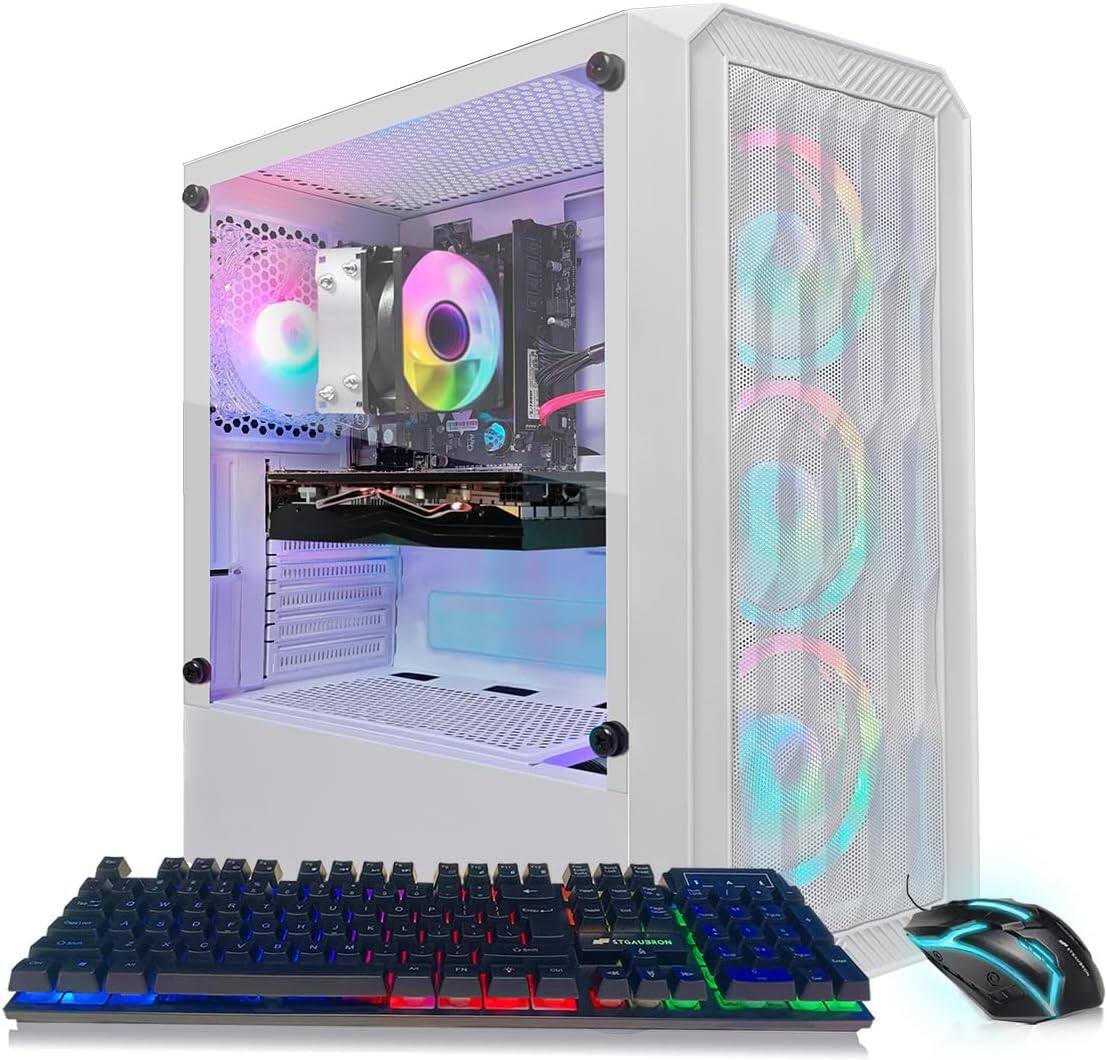 Front. STGAubron - STGAubron Gaming Desktop PC, Ryzen 5 2600G up to 3.9G, GeForce RTX 3050 6G, 16G DDR4, 1T SSD, WiFi 6, BT 5.2, Win11 Home - Black.