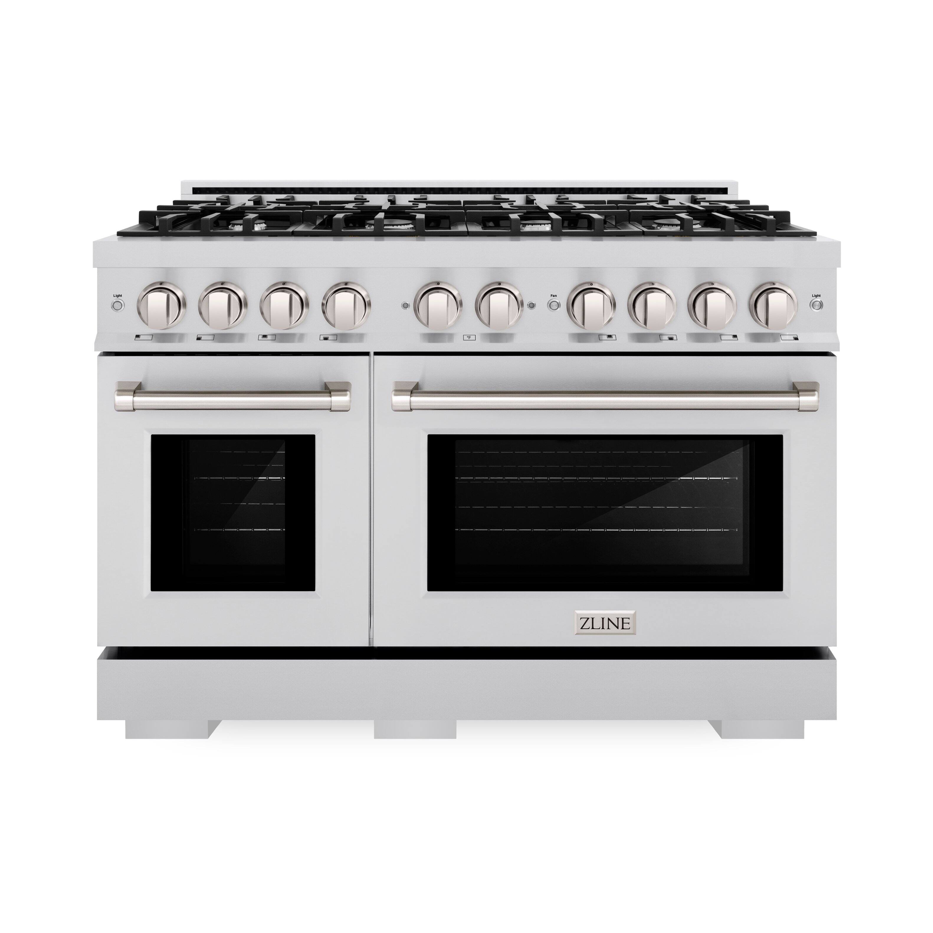 Angle. ZLINE - ZLINE 48" Select Double Oven Dual Fuel Stainless Steel Range w/ 8 Burner Gas Cooktop (HDR48).