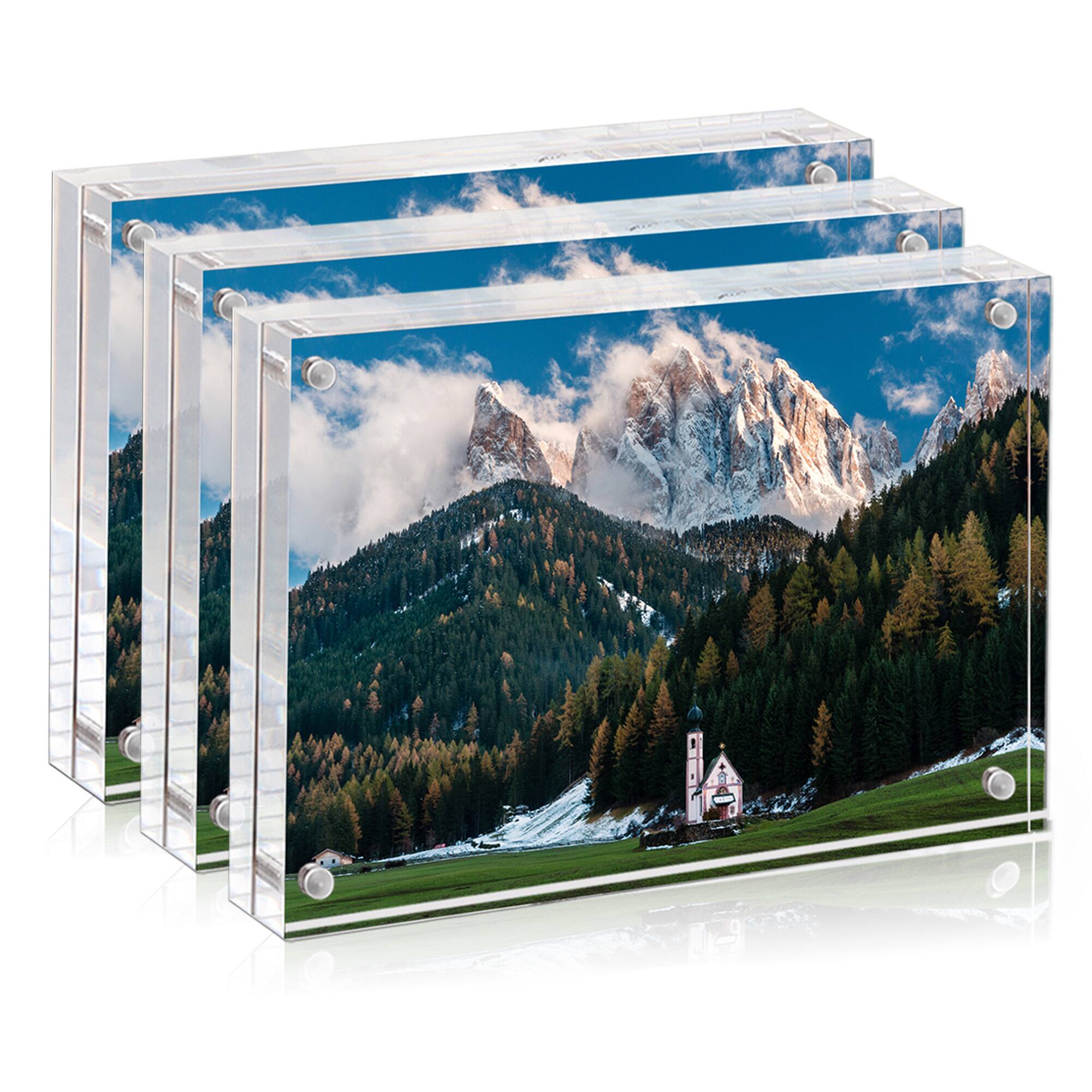 Front. BP4U - 8x12 Inch Tabletop Acrylic Picture Frames, 12+12MM Double Sided Desktop Photo Frames (3-Pack).