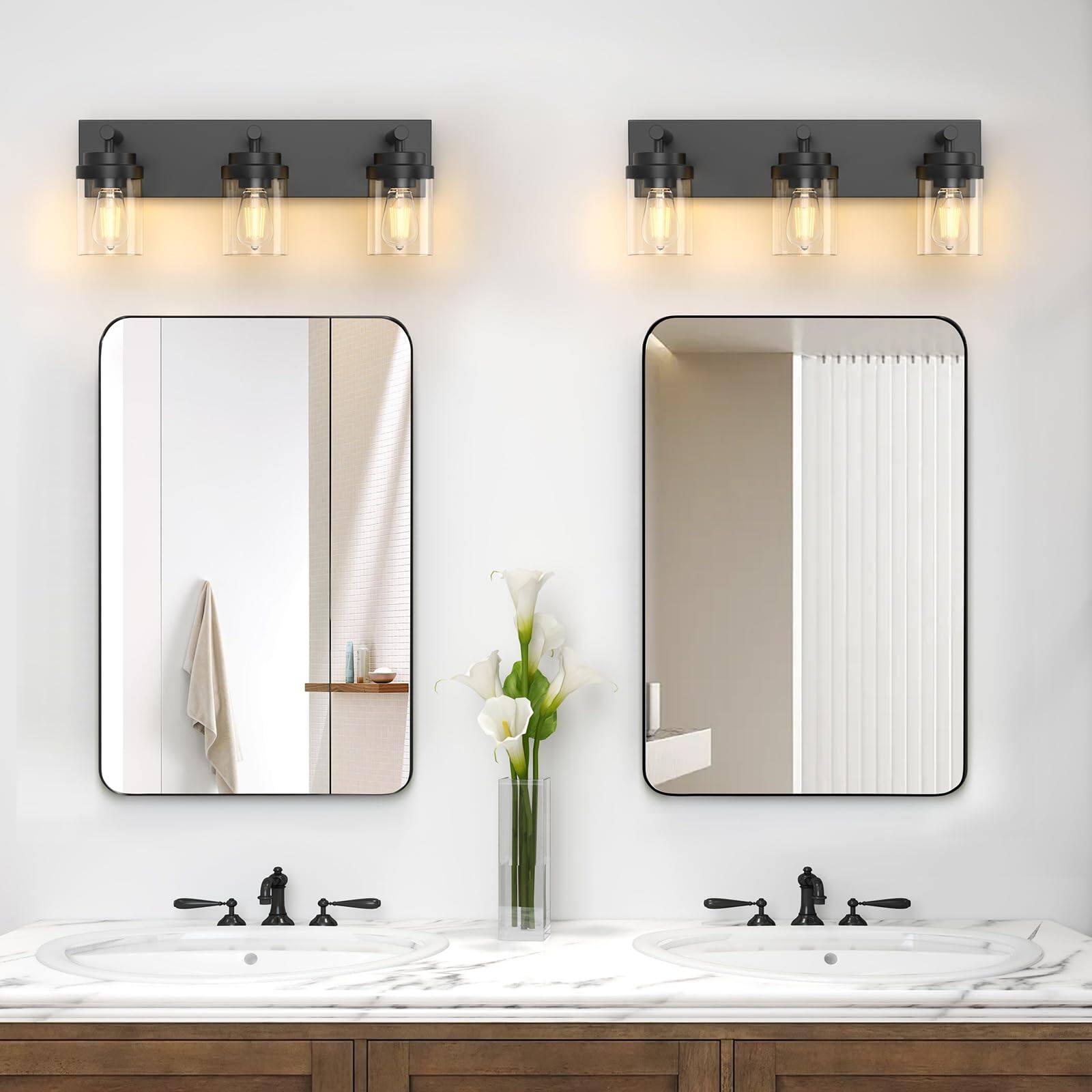 Alt View 3. Comfort Essence - Bathroom Vanity Light Fixture Inch Matte Fixtures Over Mirror With Clear Glass Shade Modern Farmhouse Light - Black - Clear Glass Shade 3-Light.