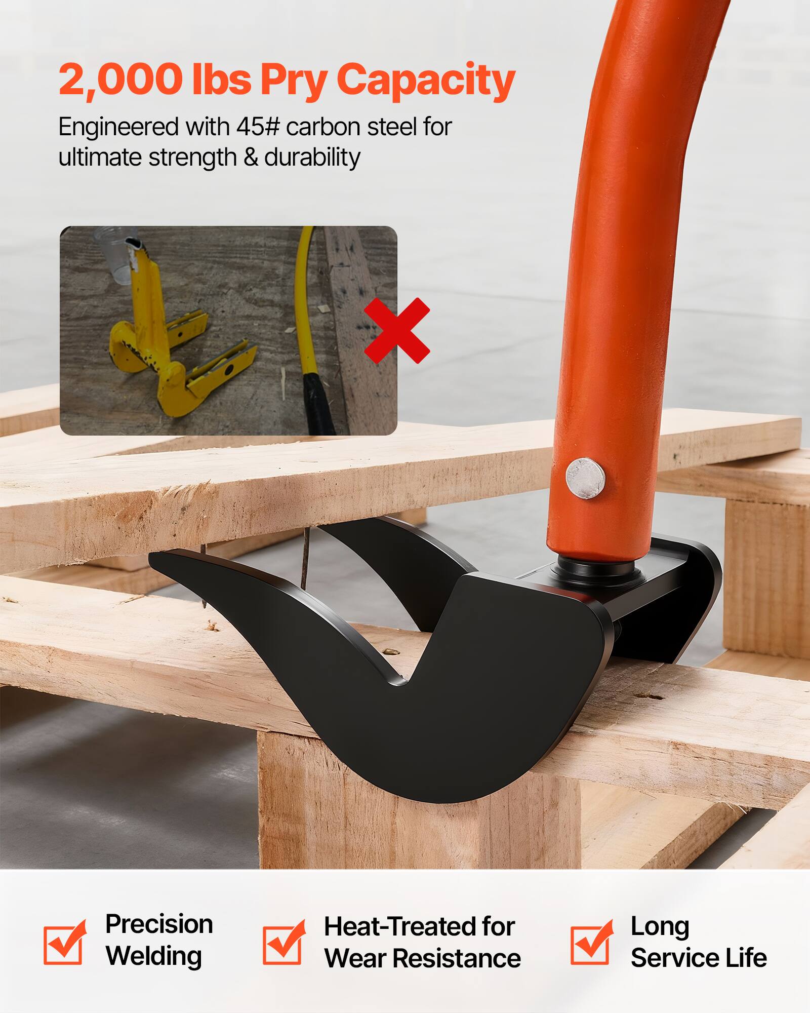 2,000 lbs Pry Capacity  
Engineered with 45# carbon steel for ultimate strength & durability  

Precision Welding  
Heat-Treated for Wear Resistance  
Long Service Life