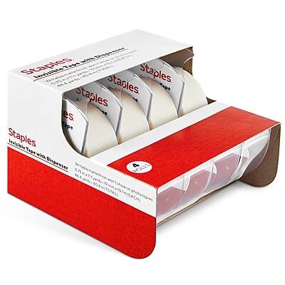 Staples - Staples® Invisible Tape, 0.75" x 11.1 yds., 1" Core, 4 Rolls/Pack (52384-P4D)