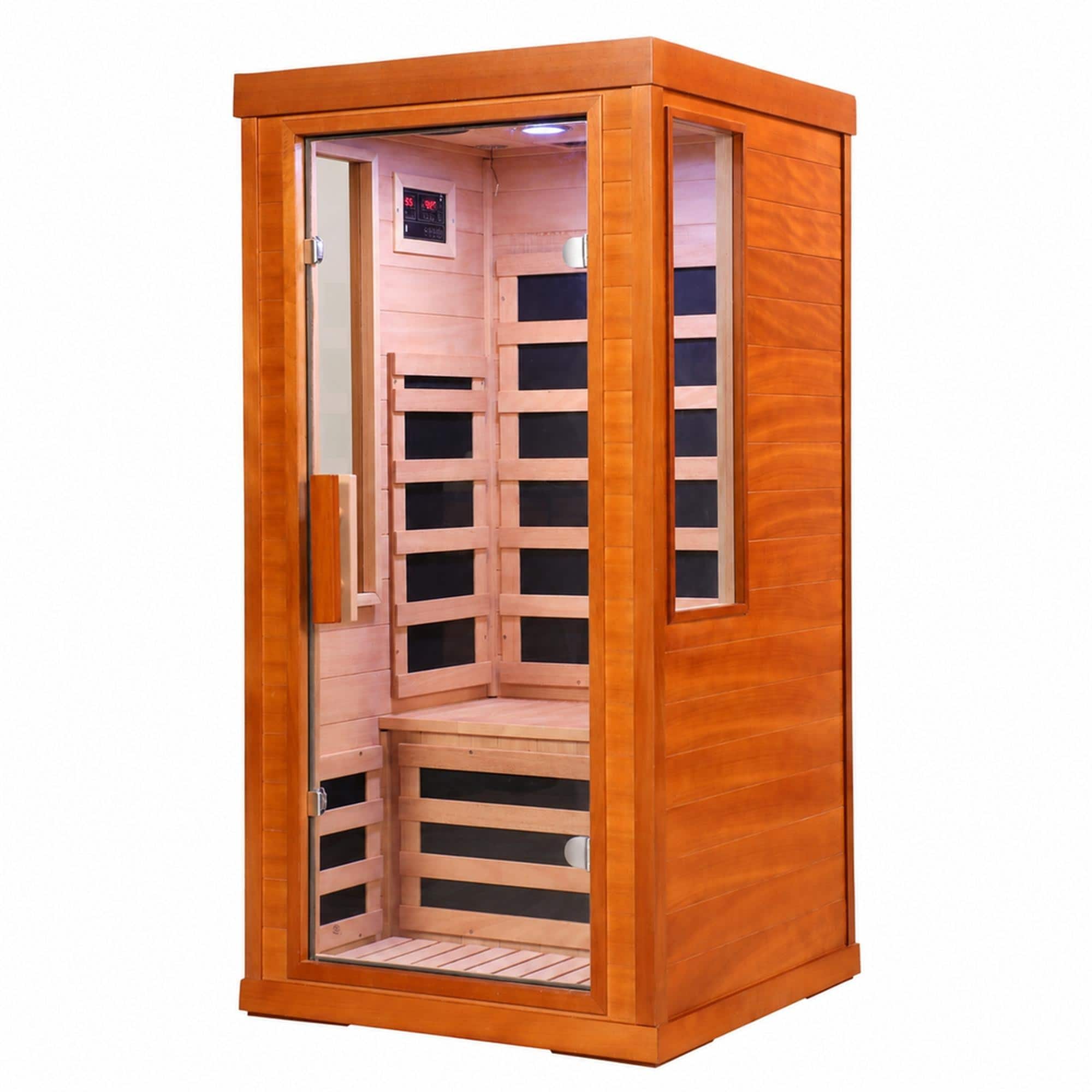 RYHNUYNE - One Person Far Infrared Sauna, 31.5 x 31.5 x 63.3 in, Okoume Wood, Tempered Glass Door, Bluetooth Audio and 7-Color - Red price history on PriceWatchPro