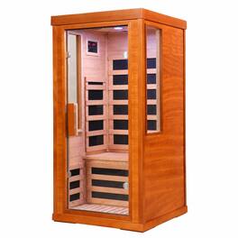 RYHNUYNE - One Person Far Infrared Sauna, 31.5 x 31.5 x 63.3 in, Okoume Wood, Tempered Glass Door, Bluetooth Audio and 7-Color - Red