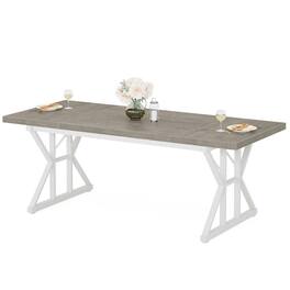 Kadyn - Dining Table, Wood Living Room Tabl, Farmhouse 70.8" Kitchen Table for 6 People,Grey & White - Gray